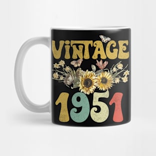 Vintage 1951 Sunflower Floral Retro Groovy 72nd Birthday Mug